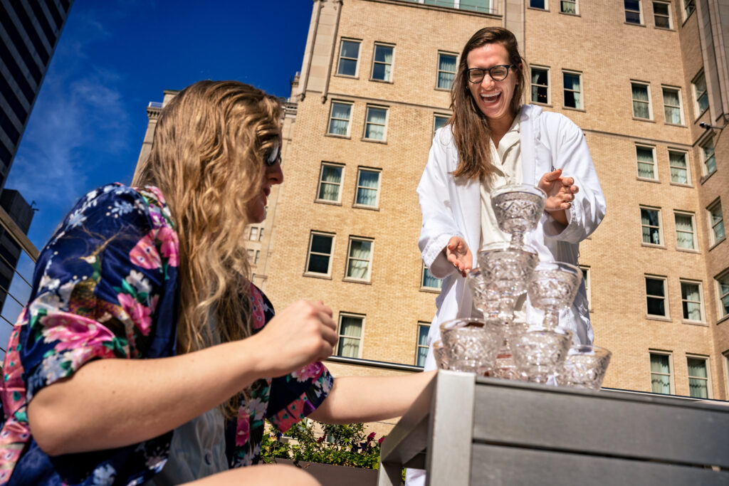 Downtown Dallas Joule Hotel Wedding Bridal Party Champagne Tower