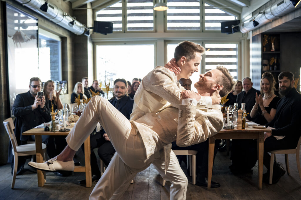 Matt and Brady's first dance during their wedding reception at Cervo Resort in Zermatt, Switzerland