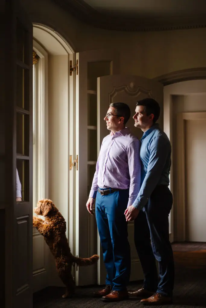 LGBTQ Engagement Session for Gay Grooms Interfaith Jewish Wedding by Inclusive Wedding Photographers The MacMeekens at Warwick Melrose Dallas