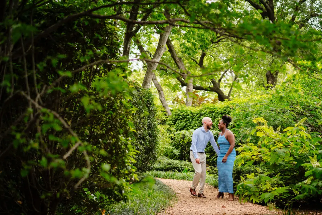 Vibrant Engagement Session at The Dallas Arboretum by Inclusive Documentary Photographers The MacMeekens Carlisle Room Wedding Downtown Dallas Luxury Multicultural Wedding