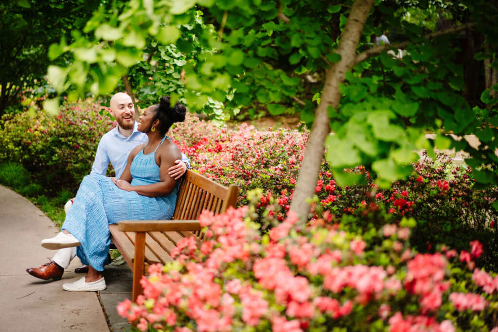 Vibrant Engagement Session at The Dallas Arboretum by Inclusive Documentary Photographers The MacMeekens Carlisle Room Wedding Downtown Dallas Luxury Multicultural Wedding