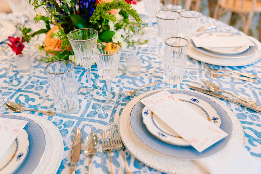 Table display with colorful florals and rentals at One Preston Events Open House