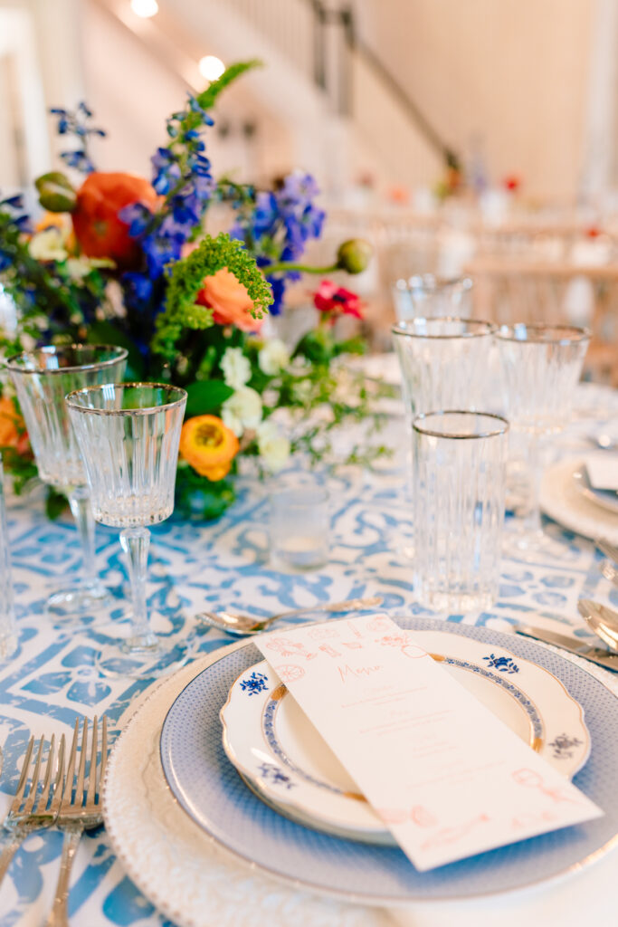 Table display with colorful florals and rentals at One Preston Events Open House