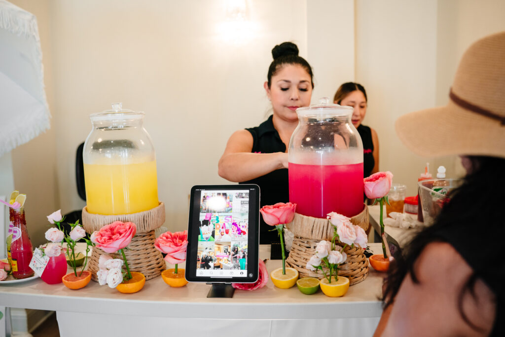 “One Preston Events wedding venue open house giveaway setup with modern décor