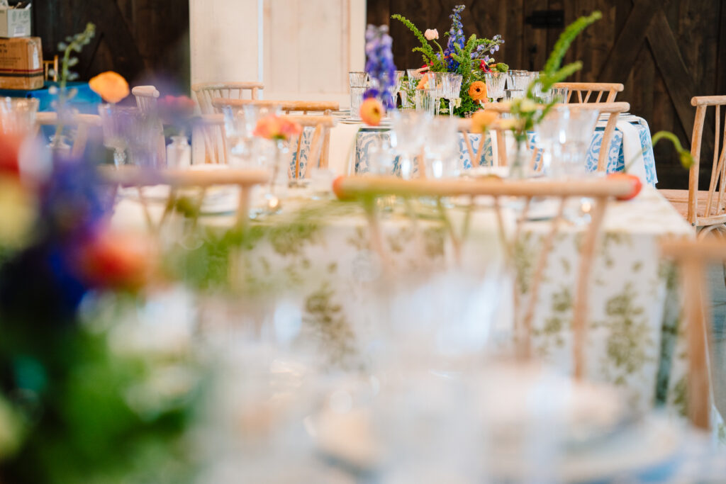 Table display with colorful florals and rentals at One Preston Events Open House