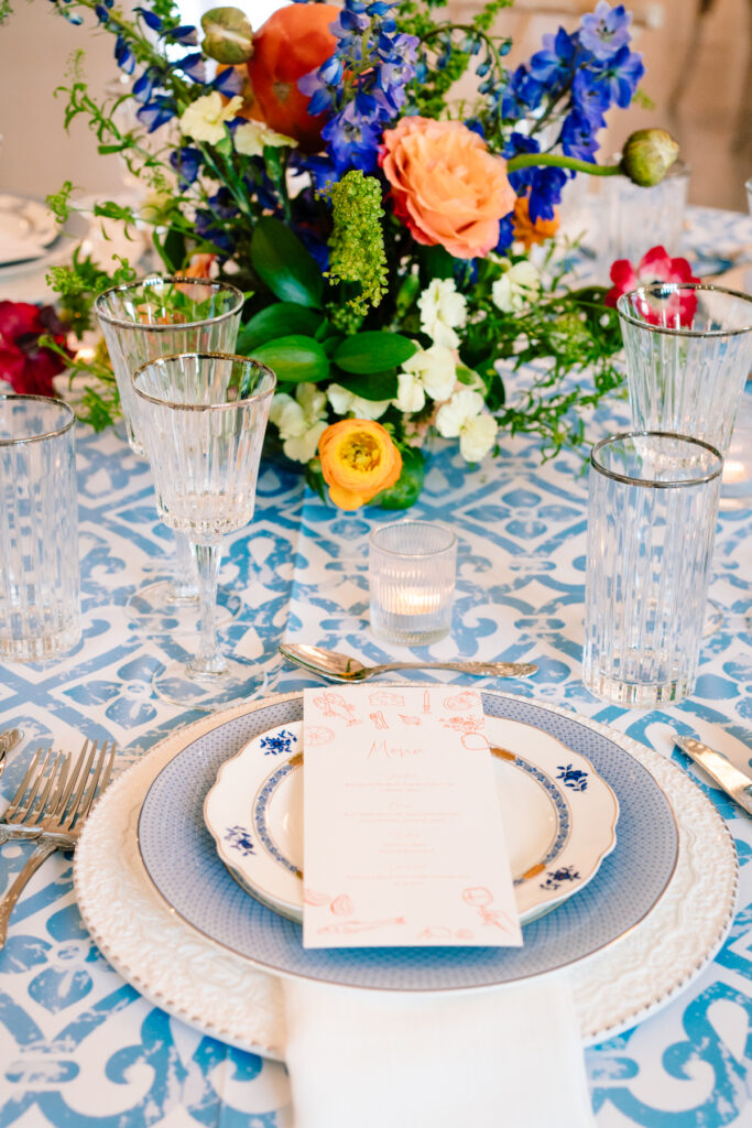 Table display with colorful florals and rentals at One Preston Events Open House