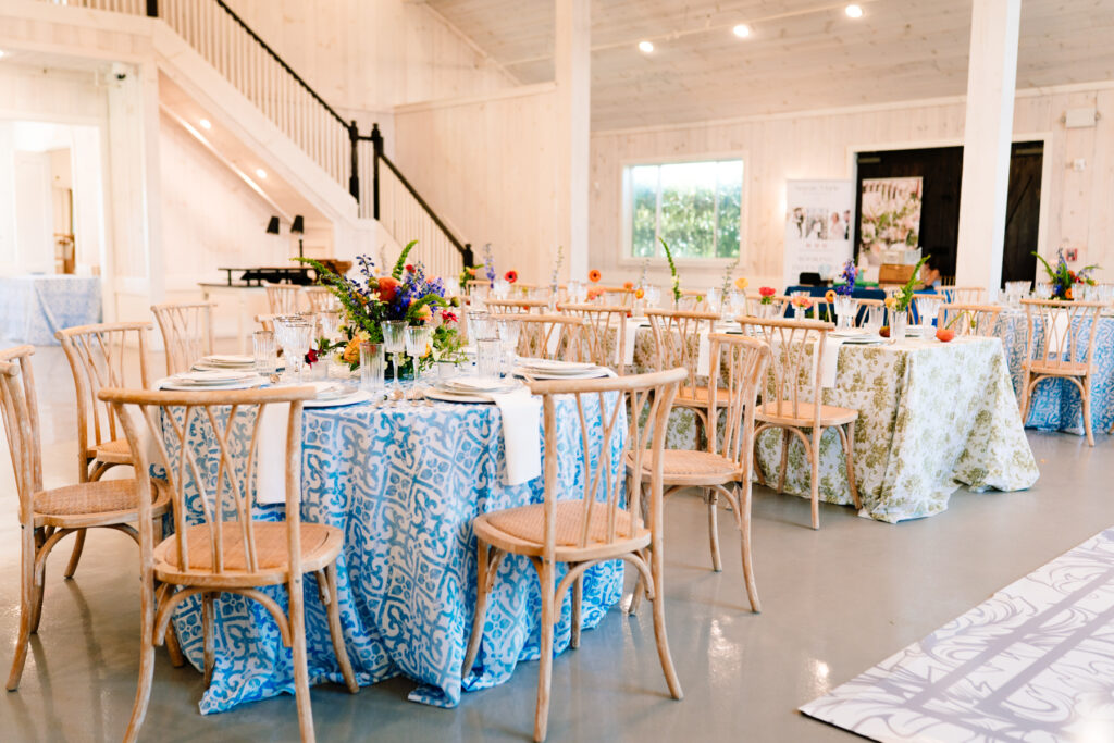 Table display with colorful florals and rentals at One Preston Events Open House