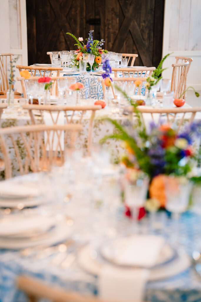 Table display with colorful florals and rentals at One Preston Events Open House