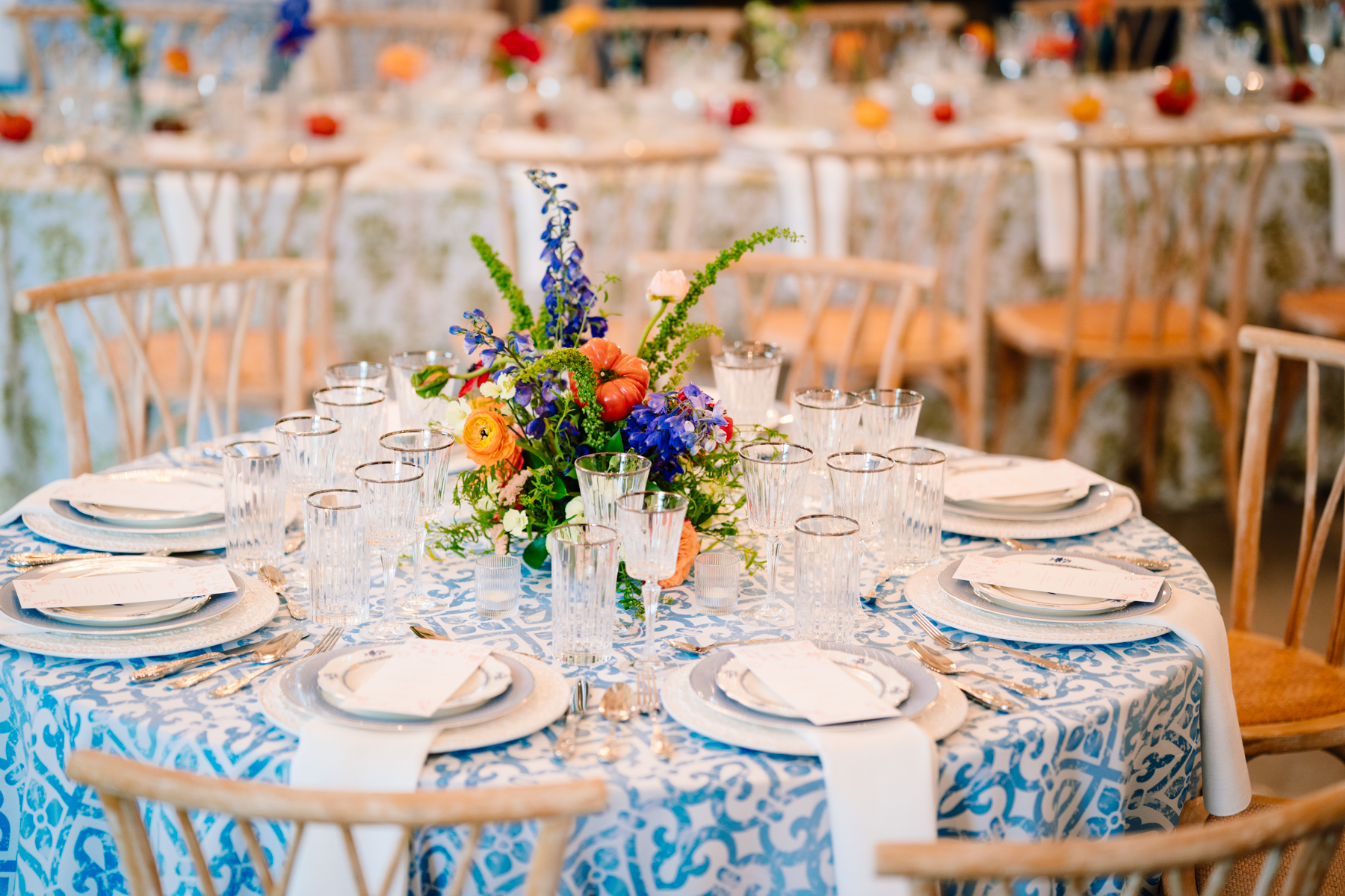 Table display with colorful florals and rentals at One Preston Events Open House