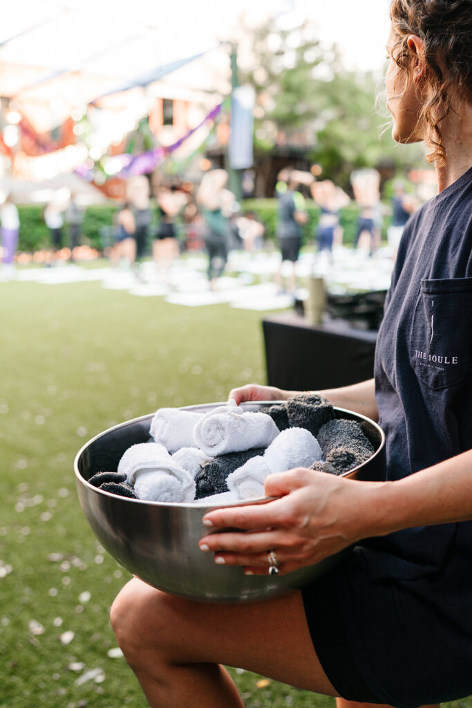 Cold towels and Weekend Coffee mobile bar after a Joule Hotel fitness event