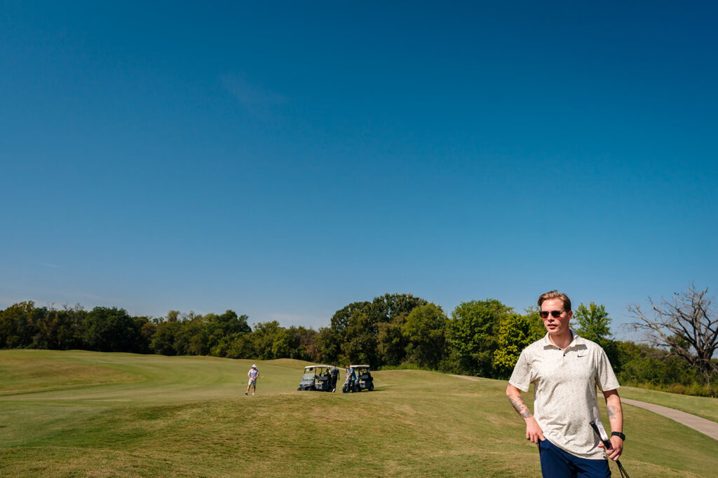Avalon Legacy Ranch Groom Playing Golf with his Groomsmen by McKinney Wedding Photographers