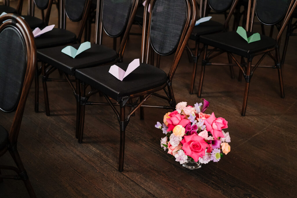 Ceremony Details on Wedding Day by Wedfully Yours Floral and Turn the Paige Event Wedding Planner at The Mason Dallas by DFW Wedding Photographers The MacMeekens