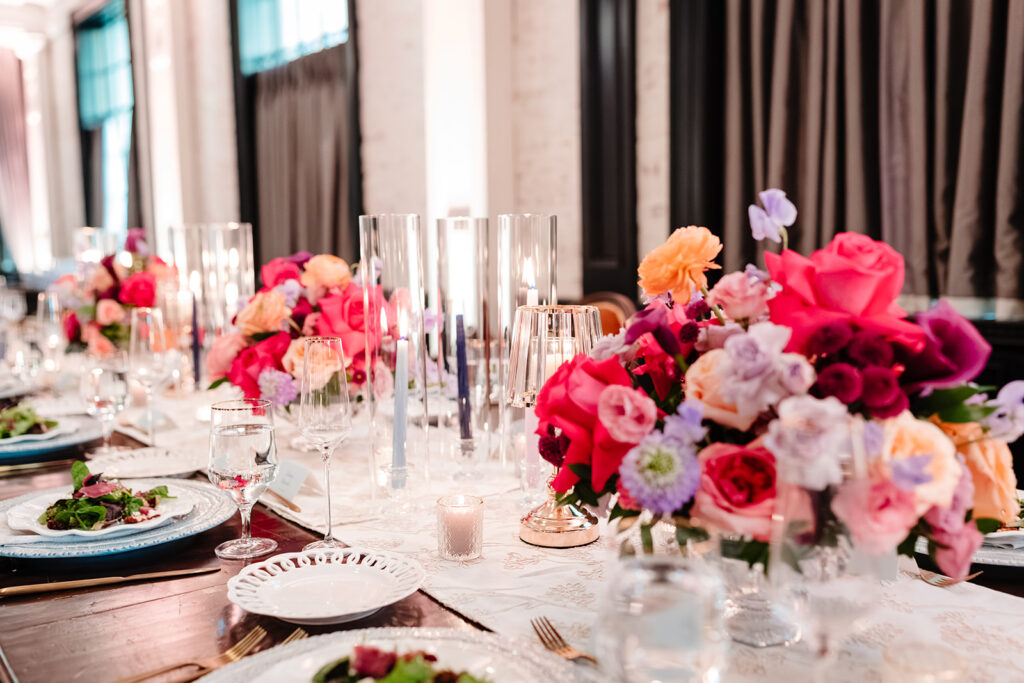 Reception Decor Details on Wedding Day by Wedfully Yours Floral and Turn the Paige Event Wedding Planner at The Mason Dallas by DFW Wedding Photographers The MacMeekens