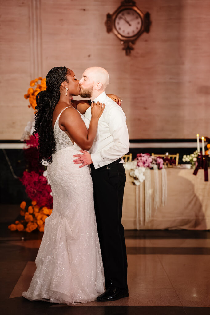 Bride and groom sharing private last dance during wedding reception in Dallas at The Carlisle Room