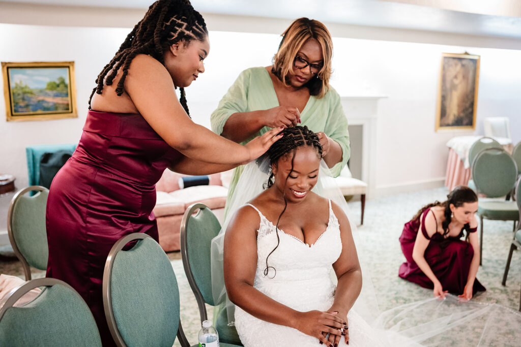 Emotional bridal getting ready moments before Tyler Street Church ceremony