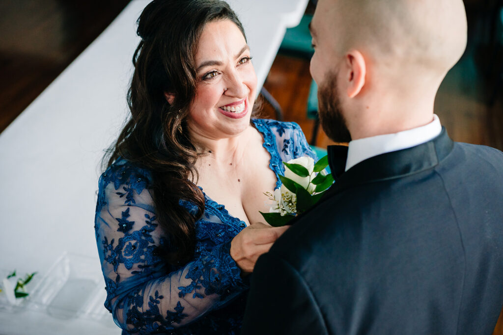 Groom's first look with his mom before Tyler Street Church ceremony