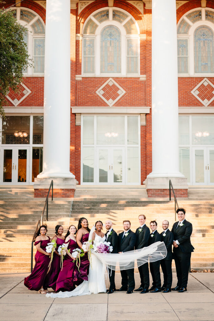 Wedding party group portraits before ceremony at Tyler Street Church