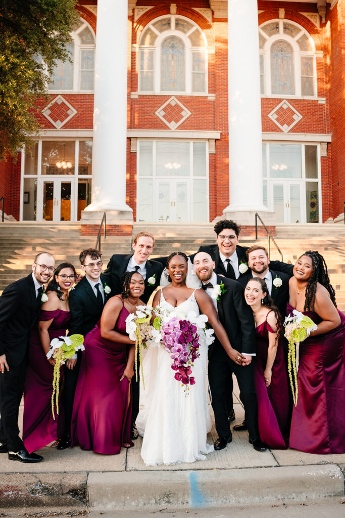 Wedding party group portraits before ceremony at Tyler Street Church