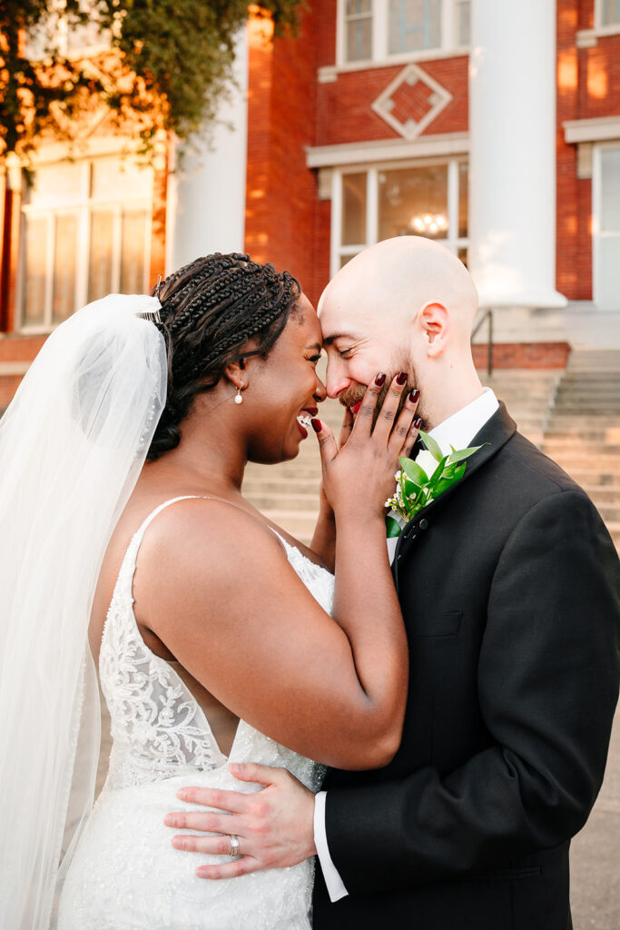 Romantic couples portraits of Ashley and Tom on their Dallas wedding day at Tyler Street Church
