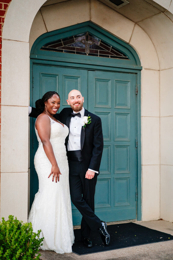 Joyfilled wedding portraits of bride and groom after wedding ceremony at Tyler Street Church in Dallas