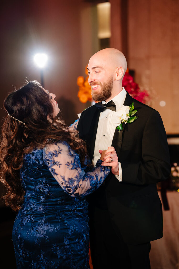 Wedding reception at The Carlisle Room in Dallas with ornate architectural pillars
