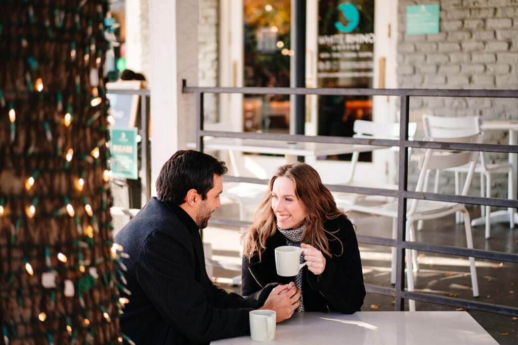 Coffee Shop Engagement Session at White Rhino Coffee in Uptown Dallas by DFW Wedding Photographer