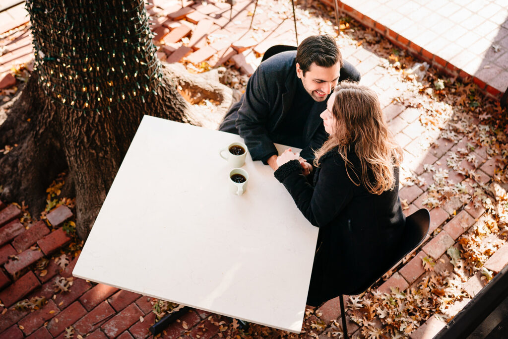 Coffee Shop Engagement Session at White Rhino Coffee in Uptown Dallas by DFW Wedding Photographer