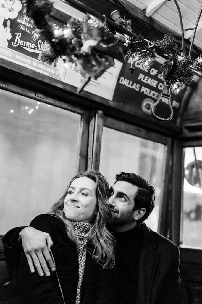 Trolley Ride Engagement Session in Uptown Dallas