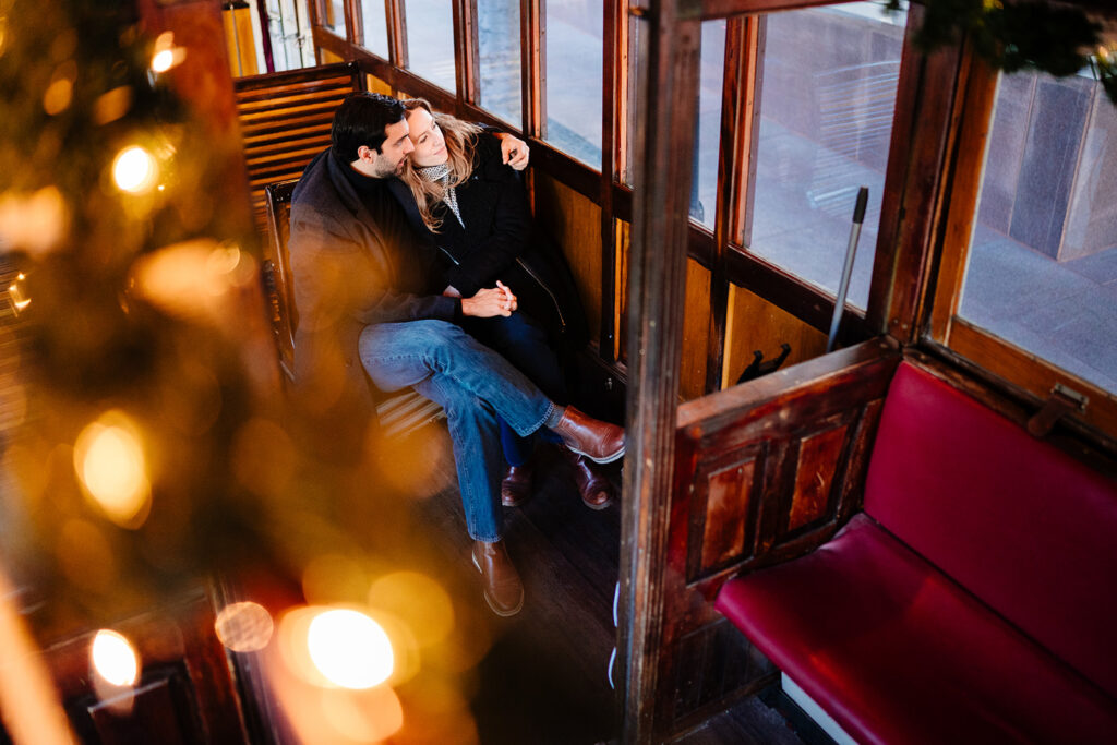 Trolley Ride Engagement Session in Uptown Dallas