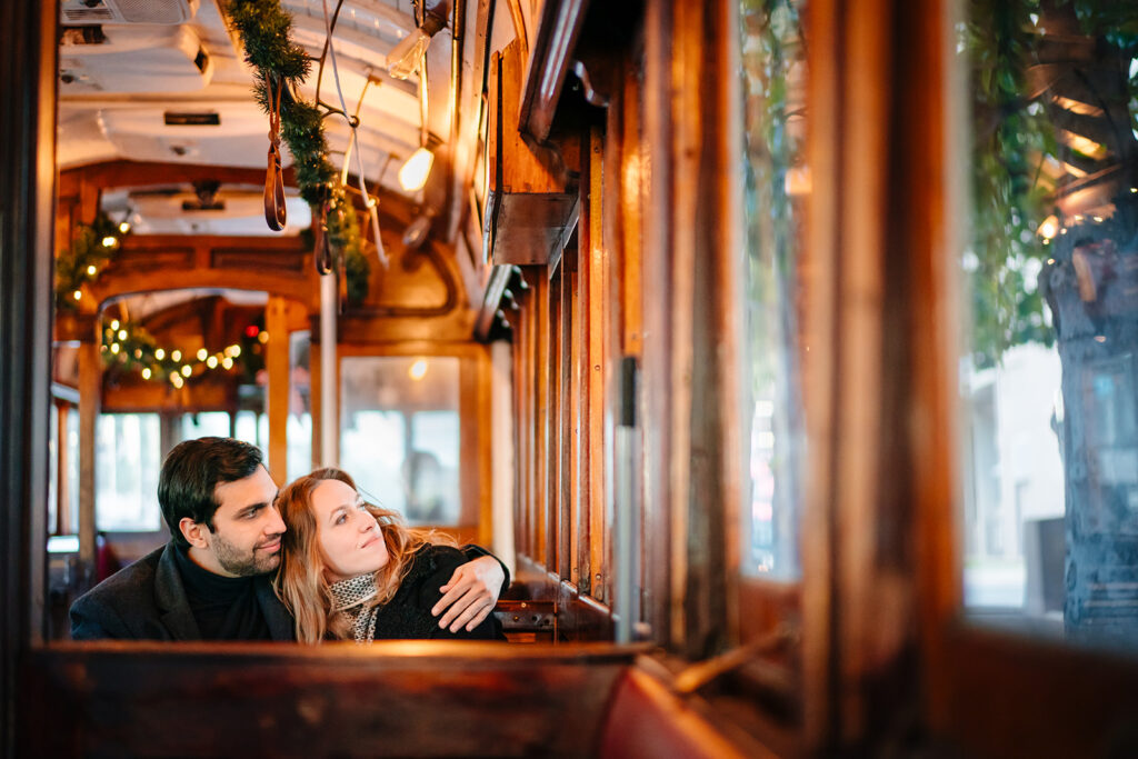 Trolley Ride Engagement Session in Uptown Dallas
