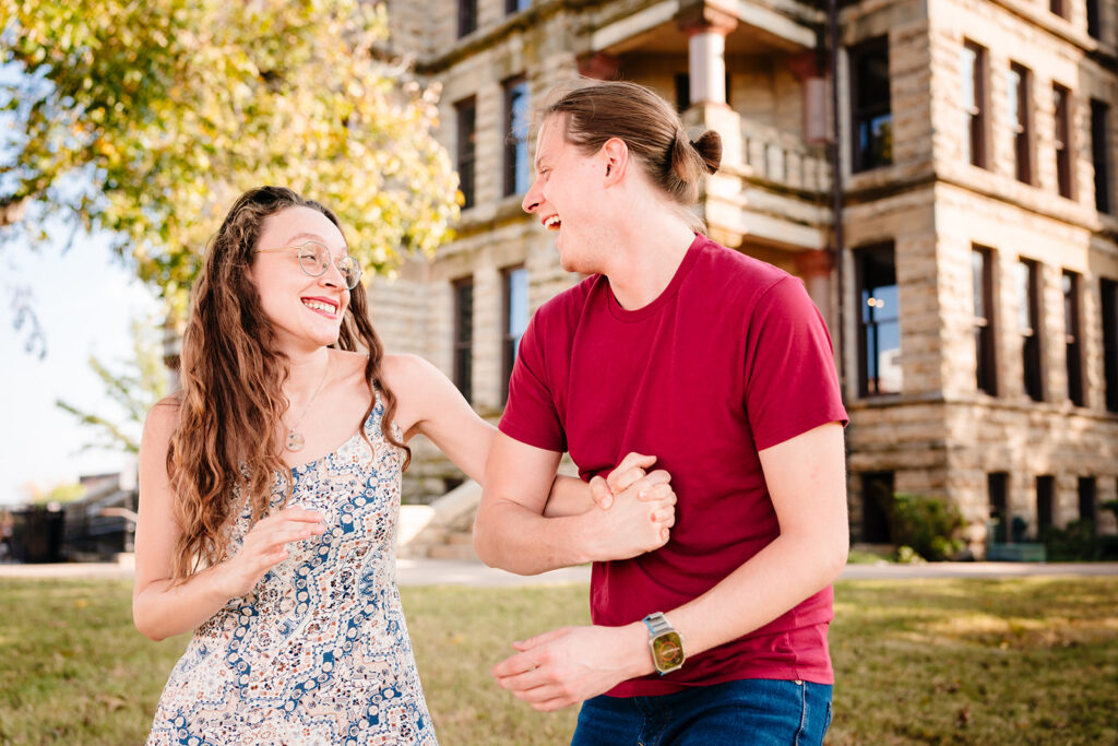 Quirky engagement session in Downtown Denton on the Square by DFW Wedding and Engagement Photographers