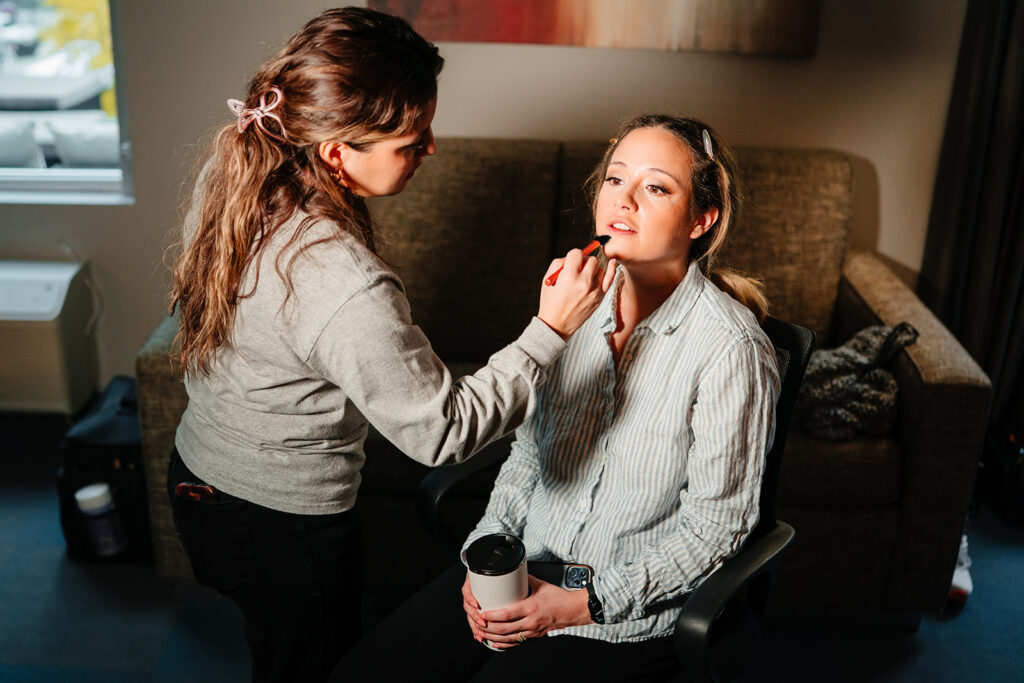 April preparing for her wedding day with bridesmaids in Richardson