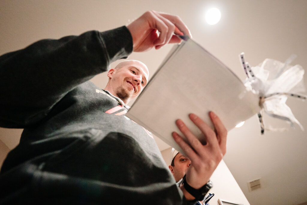 Nate preparing for his wedding day at his house in Plano
