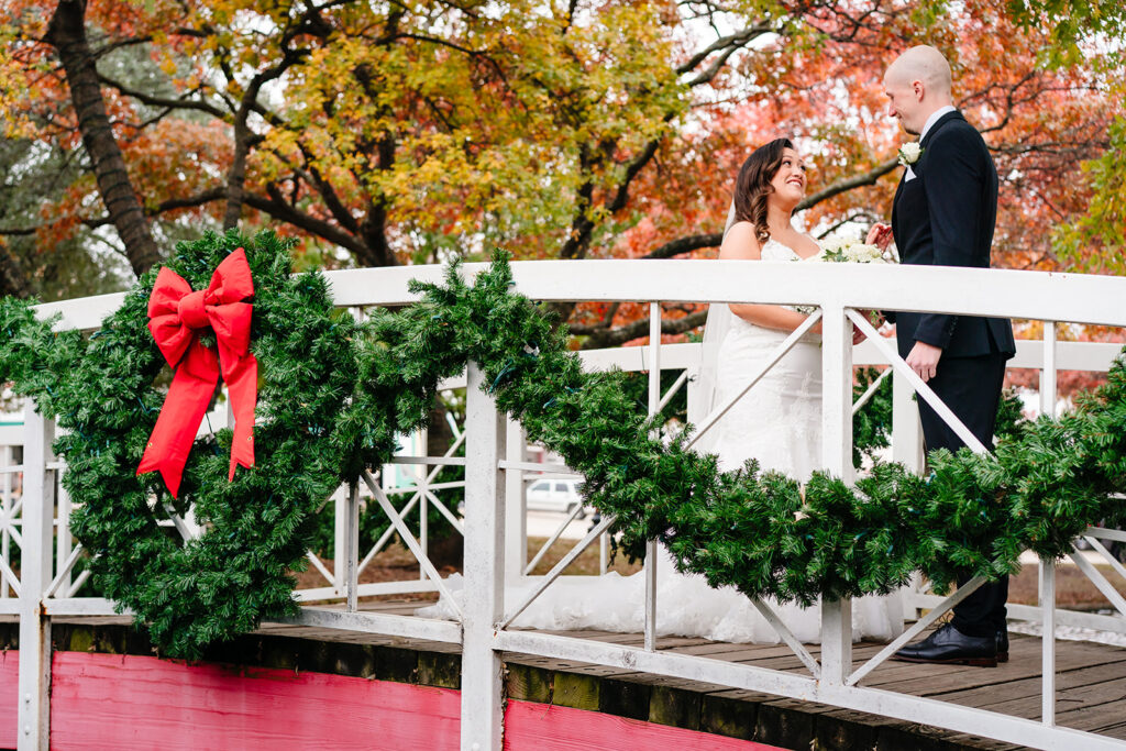 April and Nate sharing their first look before their Plano wedding