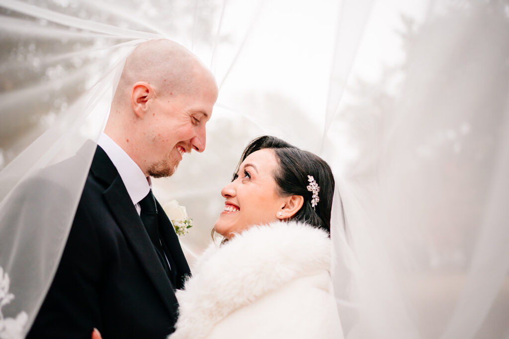 April and Nate during relaxed wedding portraits in Plano