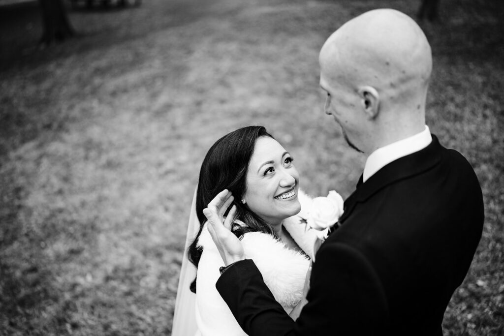 April and Nate during relaxed wedding portraits in Plano