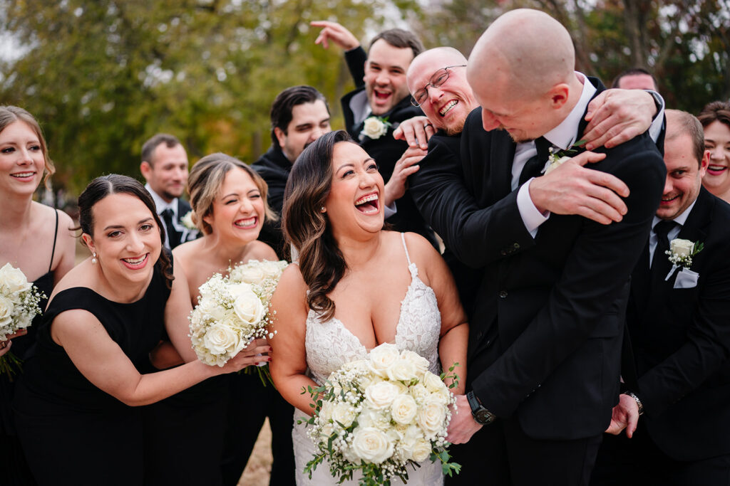 Wedding party celebrating together before the ceremony