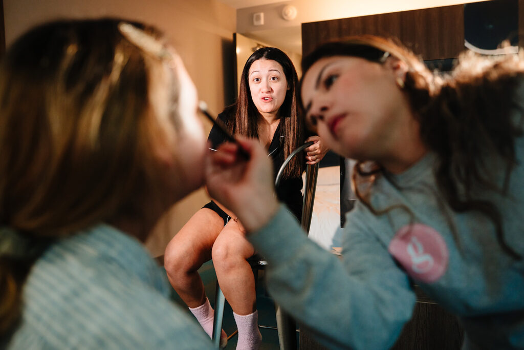 April preparing for her wedding day with bridesmaids in Richardson