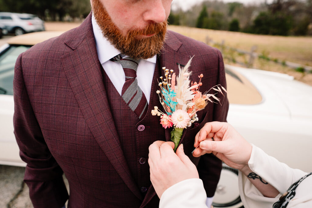 Andrea getting ready for wedding at Historic Frankford Chapel in Dallas by autism friendly wedding photographers the macmeekens