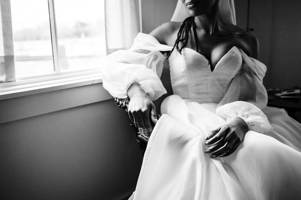 Andrea getting ready for wedding at HIstoric Frankford Chapel in Dallas by autism friendly wedding photographers the macmeekens