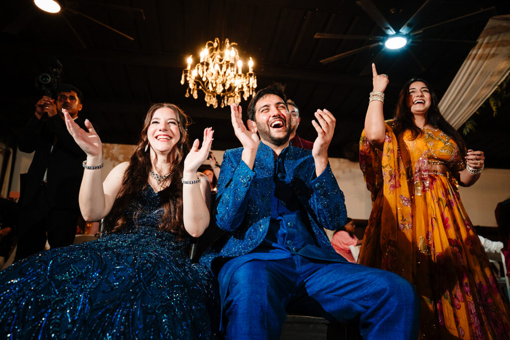 DFW Cinematic Documentary Wedding Photography Multicultural South Asian Muslim Jewish Wedding Sangeet at Arrowwood Weddings and Events in Palmer Texas
