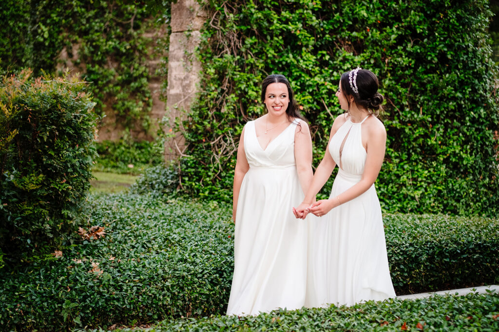 Bride Couple Portraits during North Texas LGBTQ Wedding at The Filter Building on White Rock Lake by Dallas Inclusive Wedding Photographers
